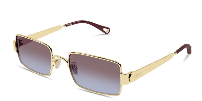 Shop Chloe Holly Rectangle Sunglasses in Gold online.
