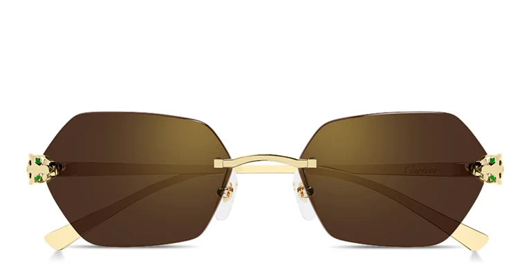 Shop Cartier Panthère de Cartier Rimless Irregular Sunglasses in Gold online.
