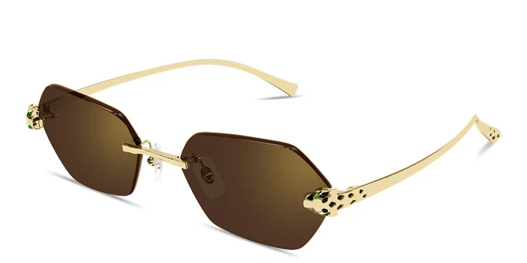 Shop Cartier Panthère de Cartier Rimless Irregular Sunglasses in Gold online.