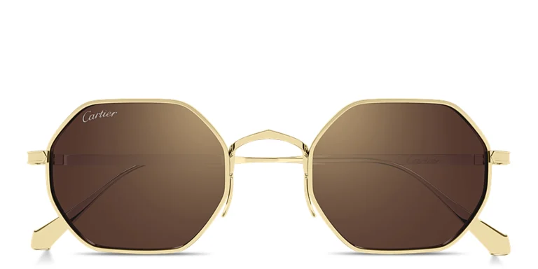 Shop Cartier Signature C de Cartier Unisex Irregular Sunglasses in Gold online.