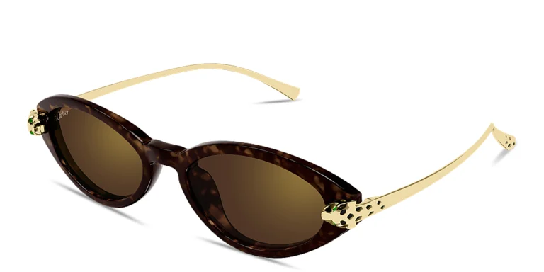 Shop Cartier Panthère de Cartier Oval Sunglasses in Havana online.