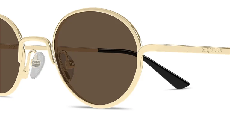 Shop Alexander McQueen Linear Unisex Panthos Sunglasses in Gold online.