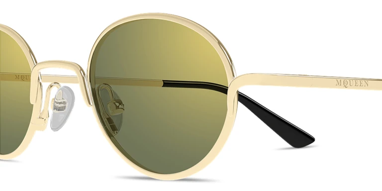 Shop Alexander McQueen Linear Unisex Panthos Sunglasses in Gold online.