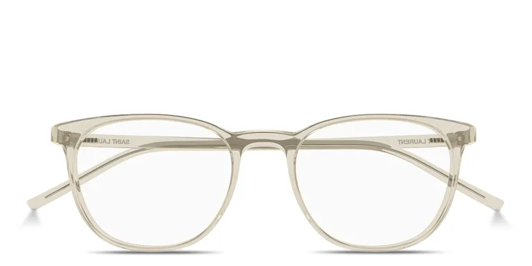 Shop SAINT LAURENT Logo Signature Unisex Panthos Eyeglasses in White online.