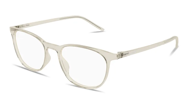 Shop SAINT LAURENT Logo Signature Unisex Panthos Eyeglasses in White online.