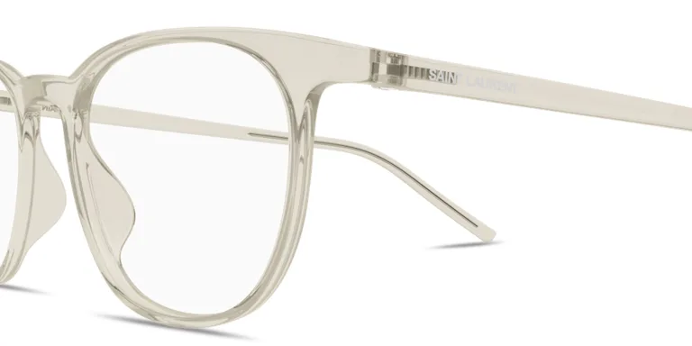 Shop SAINT LAURENT Logo Signature Unisex Panthos Eyeglasses in White online.