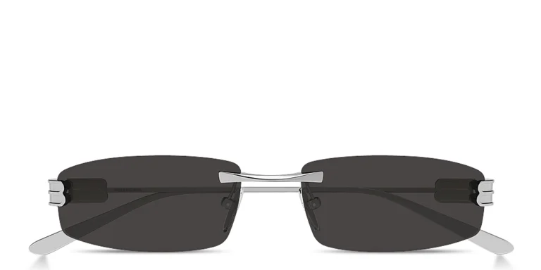 Shop BALENCIAGA Gossip Rimless Rectangle Sunglasses in Silver online.
