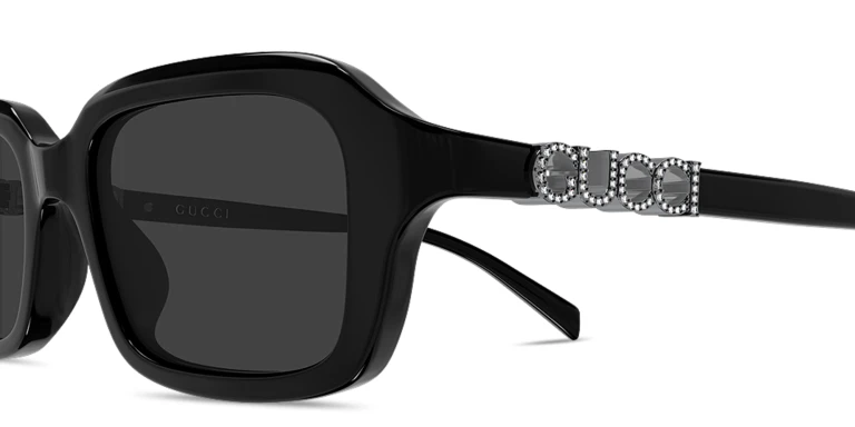 Shop GUCCI Logo Signature Rectangle Sunglasses in Black online.
