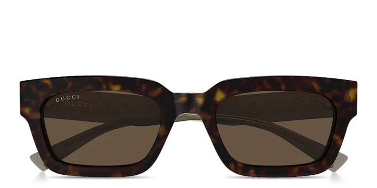 Shop GUCCI Monogram Wirecore Rectangle Sunglasses in Havana online.