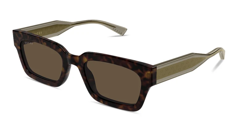 Shop GUCCI Monogram Wirecore Rectangle Sunglasses in Havana online.