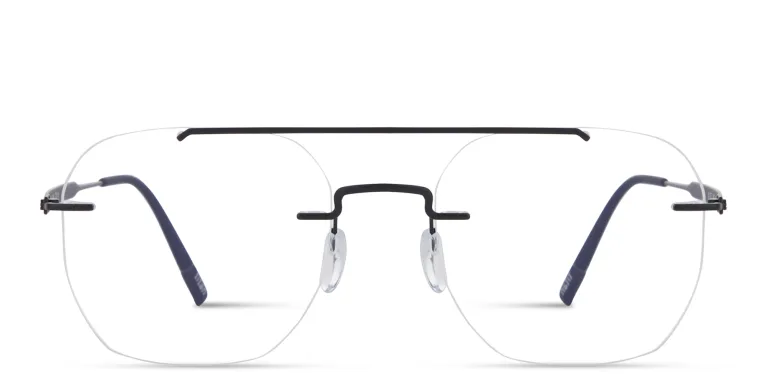 Shop Silhouette The Visionary Rimless Square Eyeglasses in Black online.