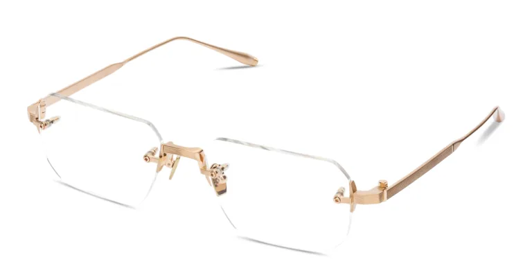 Shop AKONI Juno-Four Unisex Wide Rimless Rectangle Eyeglasses in Gold online.