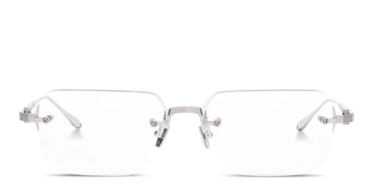 Shop AKONI Juno-Four Unisex Wide Rimless Rectangle Eyeglasses in Silver online.