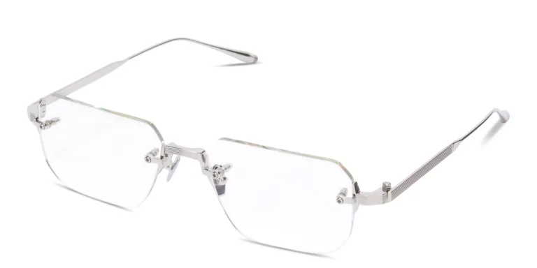 Shop AKONI Juno-Four Unisex Wide Rimless Rectangle Eyeglasses in Silver online.