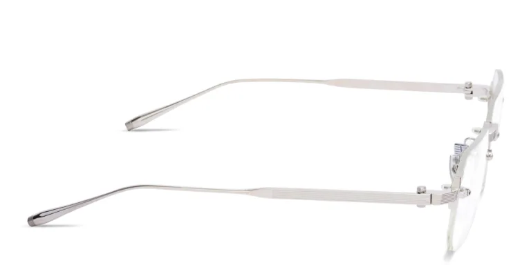 Shop AKONI Juno-Four Unisex Wide Rimless Rectangle Eyeglasses in Silver online.