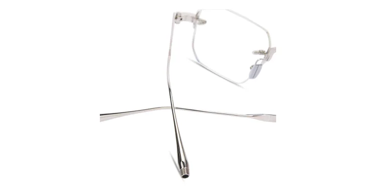 Shop AKONI Juno-Four Unisex Wide Rimless Rectangle Eyeglasses in Silver online.