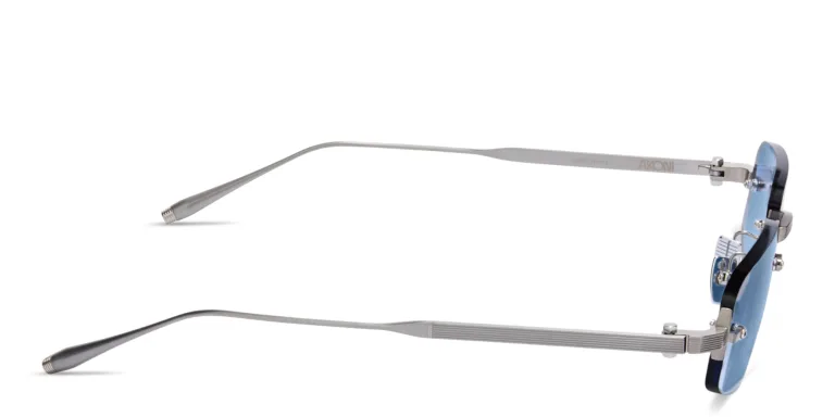 Shop AKONI Juno-Three Unisex Rimless Rectangle Sunglasses in Silver online.