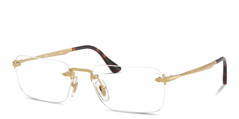 Shop PERSOL Luc Unisex Wide Rimless Rectangle Eyeglasses in Gold online.