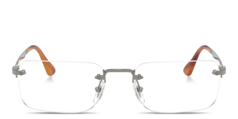 Shop PERSOL Luc Unisex Wide Rimless Rectangle Eyeglasses in Gunmetal online.