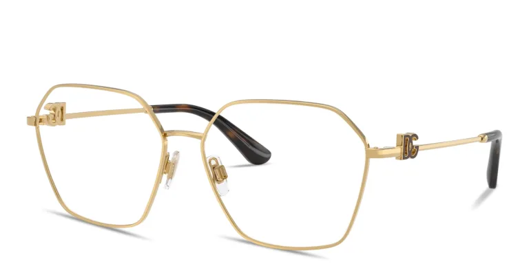 Shop Dolce & Gabbana DG Wide Panthos Eyeglasses in Gold online.