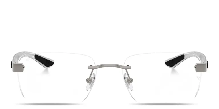 Shop Ray-Ban Optics Unisex Rimless Wide Square Eyeglasses in Gunmetal online.