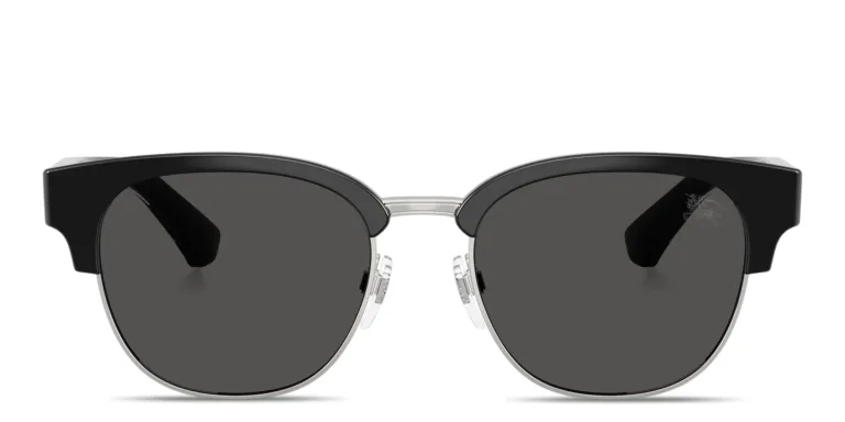 Shop BURBERRY Engraved Logo Round Sunglasses in Black online.