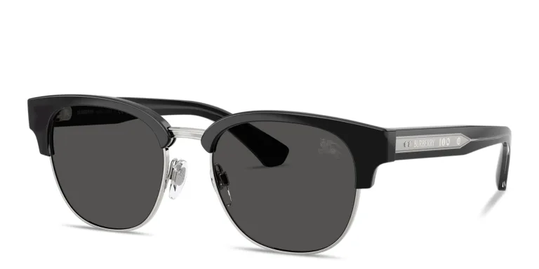 Shop BURBERRY Engraved Logo Round Sunglasses in Black online.