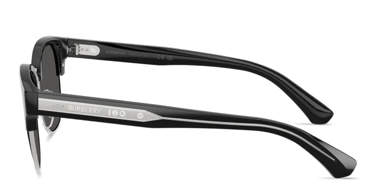 Shop BURBERRY Engraved Logo Round Sunglasses in Black online.