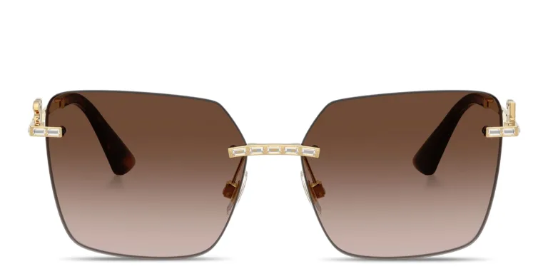 Shop Dolce & Gabbana Rhinestone-Embellished Oversized Rimless Square Sunglasses in Gold online.
