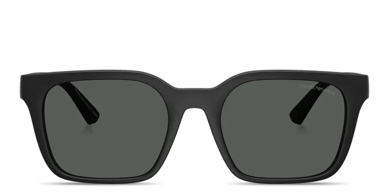 Shop Emporio Armani Eagle Logo Square Sunglasses in Black online.