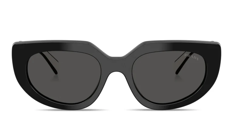 Shop PRADA Logo Signature Oval Sunglasses in Black online.