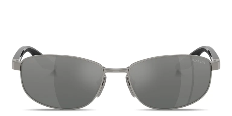 Shop Prada Linea Rossa Logo Signature Oval Sunglasses in Grey online.