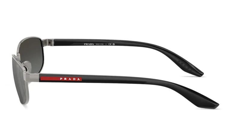 Shop Prada Linea Rossa Logo Signature Oval Sunglasses in Grey online.