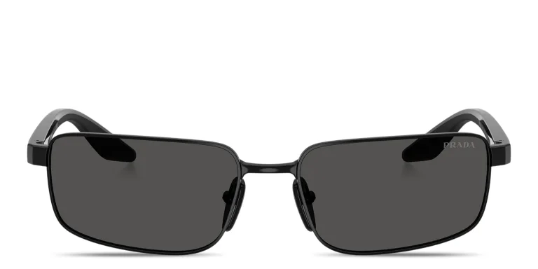 Shop Prada Linea Rossa Logo Signature Rectangle Sunglasses in Black online.