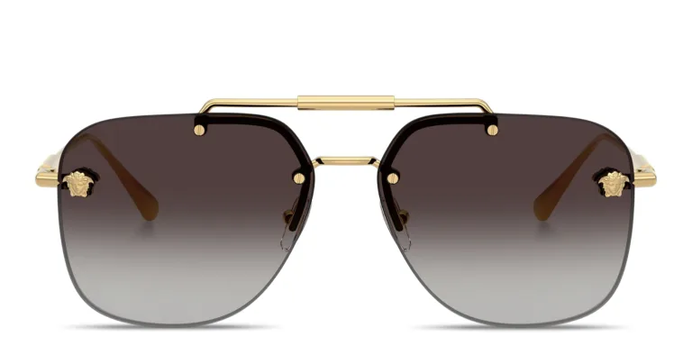 Shop VERSACE Medusa Rimless Square Sunglasses in Gold online.