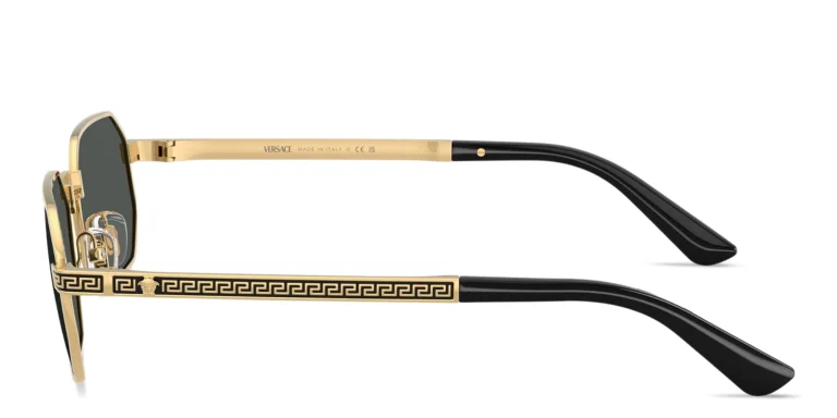 Shop VERSACE Greca Irregular Sunglasses in Gold online.
