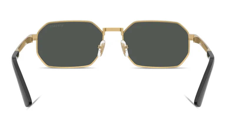 Shop VERSACE Greca Irregular Sunglasses in Gold online.