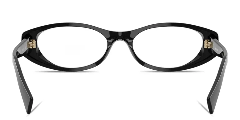 Shop MIU MIU Vertical Logo Wide Oval Eyeglasses in Black online.