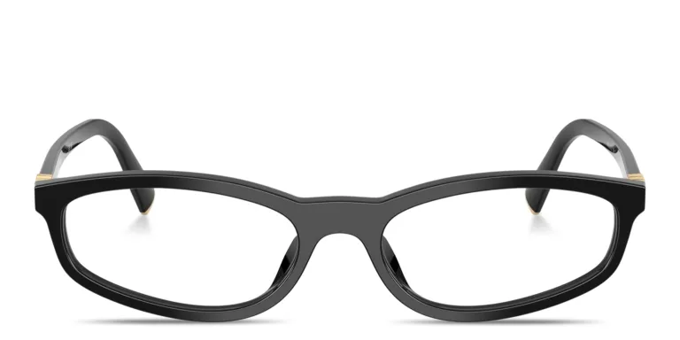 Shop MIU MIU Vertical Logo Oval Eyeglasses in Black online.