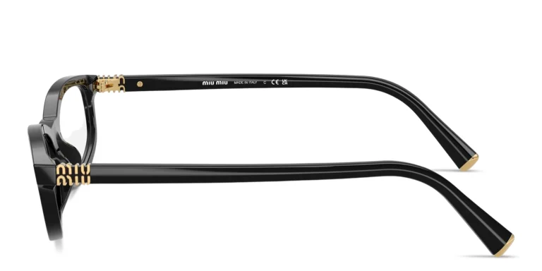 Shop MIU MIU Vertical Logo Oval Eyeglasses in Black online.