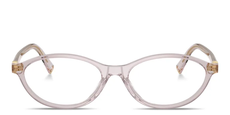 Shop MIU MIU Vertical Logo Oval Eyeglasses in Purple online.
