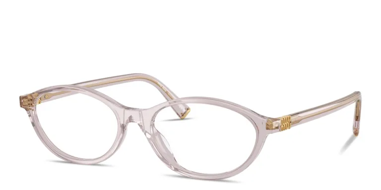 Shop MIU MIU Vertical Logo Oval Eyeglasses in Purple online.
