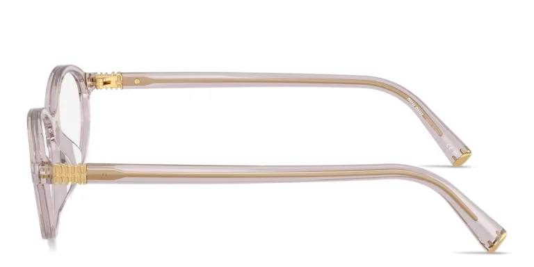 Shop MIU MIU Vertical Logo Oval Eyeglasses in Purple online.