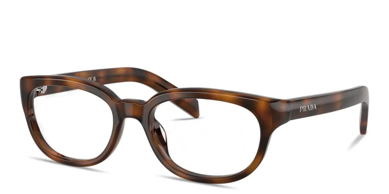 Shop PRADA Logo Signature Panthos Eyeglasses in Brown online.