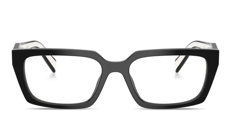 Shop PRADA Logo Print Rectangle Eyeglasses in Black online.