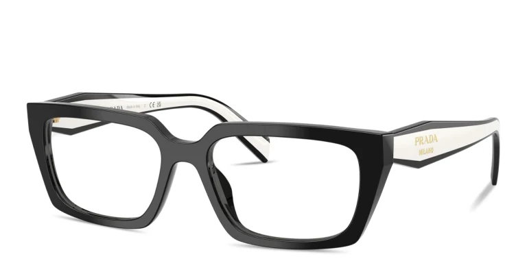 Shop PRADA Logo Print Rectangle Eyeglasses in Black online.