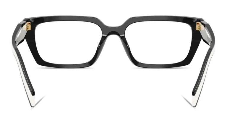 Shop PRADA Logo Print Rectangle Eyeglasses in Black online.