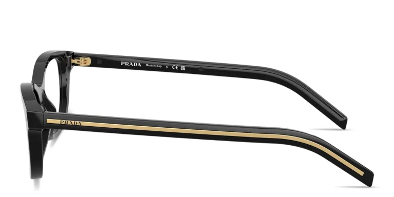 Shop PRADA Logo Signature Oval Eyeglasses in Black online.