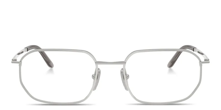 Shop PRADA Engraved Logo Irregular Eyeglasses in Silver online.