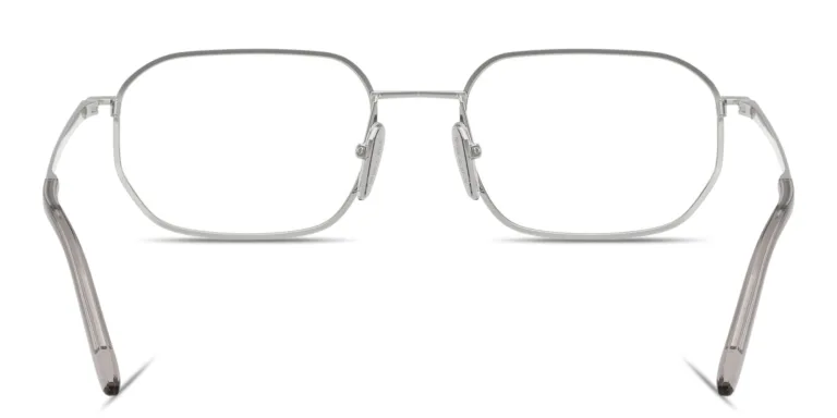 Shop PRADA Engraved Logo Irregular Eyeglasses in Silver online.